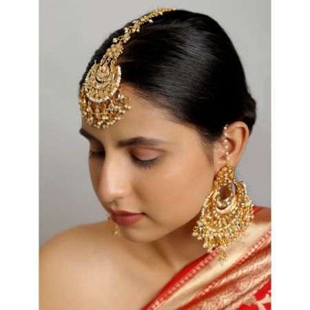 Regal Pearl Cascade Kundan Maang Tikka Set